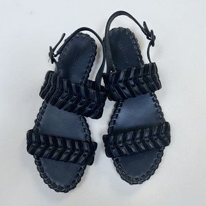 Veronica Beard black leather and suede braided flat sandal size 7.5 M